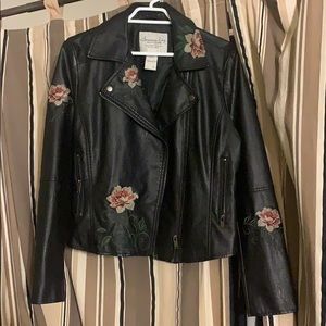 American Rag Leather Floral Embroidered Jacket